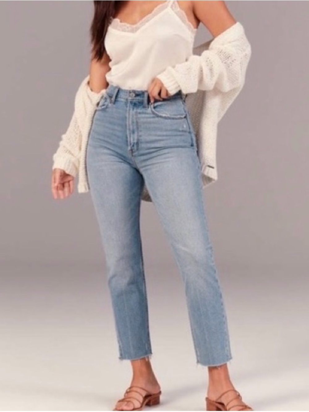 Abercrombie & Fitch Curve Love The Ankle Straight Ultra High Rise Jeans in Blue